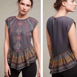 ANTHROPOLOGIE MAEVE BOHO Beaded Embroidered Blouse
